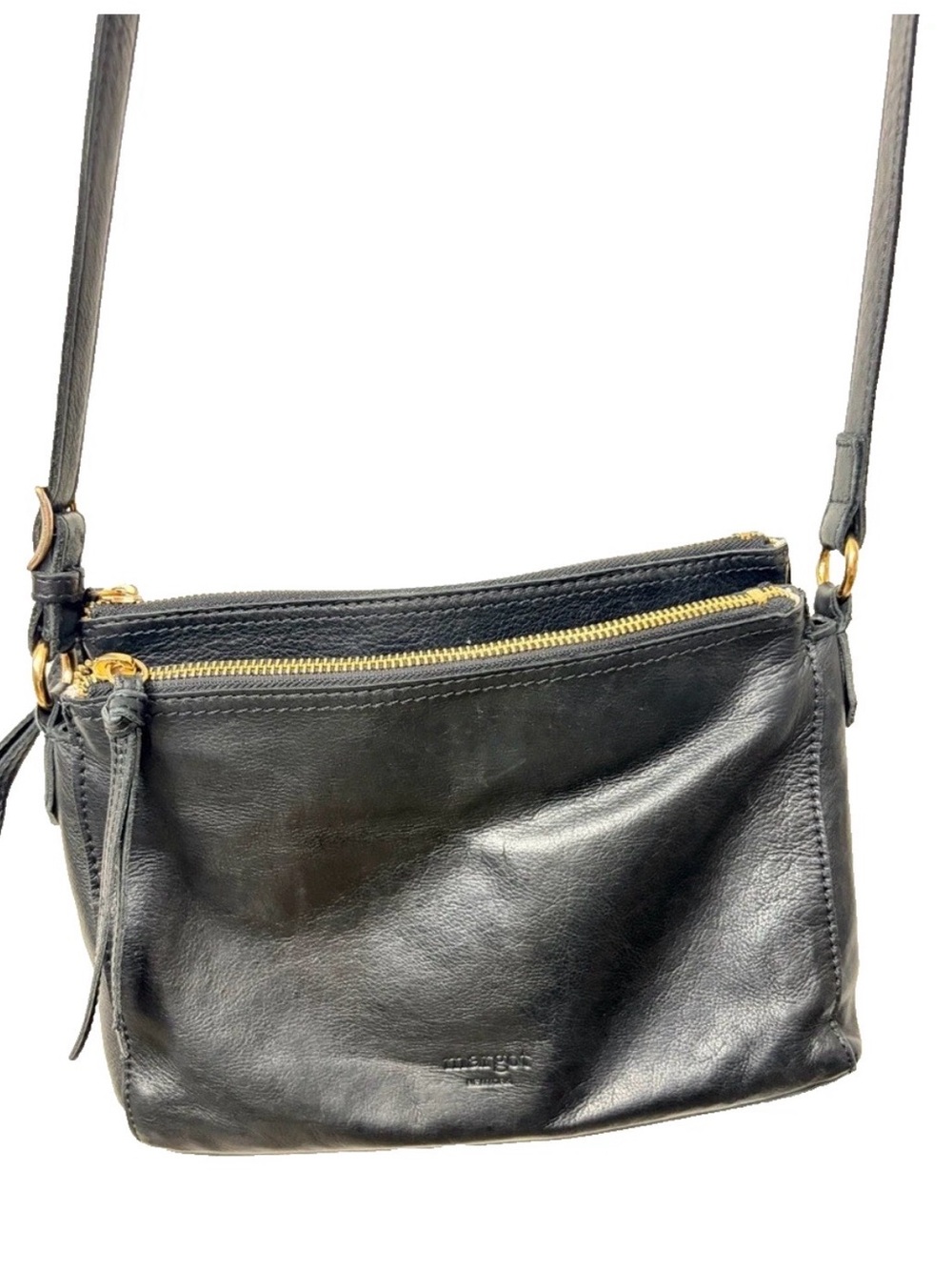 Margot Black Leather Crossbody Bag Purse with Gold Hardware - Women